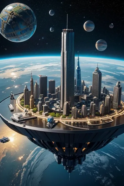 a model of a city made out of legos, by Kristian Kreković, kinetic art, dyson sphere in space, heavy vignette!