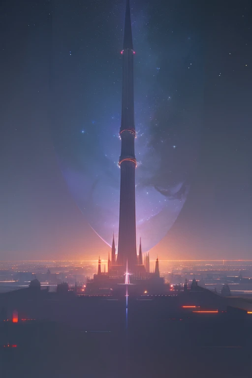 a very tall building with a lot of lights on it, a matte painting, inspired by Yoshio Markino, cubo-futurism, from sam and max, stars on top of the crown, an evil villains lair, zoomed out shot