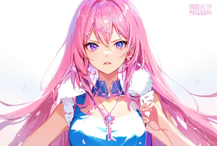 animemanga girl，A pink-haired，a blue dress，Cross necklace, detailed digital anime art, Guweiz style artwork, Digital art on Pixiv, guweiz on pixiv artstation, Anime visuals of a cute girl, Digital anime illustration, digital anime art, Realistic anime art ...