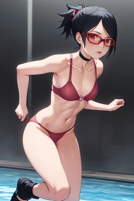 masterpiece, absurdres, 1 teenage girl, Age 15 old. Model of Calvin Klein Brand. Sarada(boruto, floating hair, shoulder length hair, hair tied in ponytail, Flower ribbon on her hair. wind. masterpiece, absurdres , (intricate details), (colorful),cinematic ...