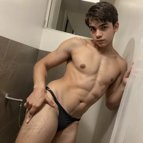 menino adolescente de 16 anos, menino jovem, cabelo estilo americano ,fortinho, pelo nas axilas,tanquinho, pelado, Fully visible body, pelado sem roupa