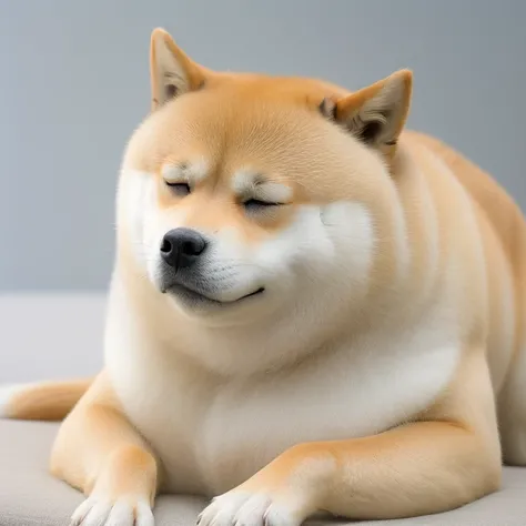 Closed eyes,sleepy,sleeping,(Solo:1.2),a professional photo of [(((buff Swoledoge))):buff Swoledoge:1.2], grinning, dog body,cinematic dramatic light, smooth transition, bokeh,simple background,looking at viewer,wave her hand