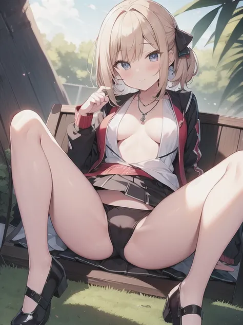 masutepiece, Best Quality, 1girl in, Solo, juli swim, a necklace, Sitting,Spread legs,medium breasts,NSFW,((barechested))