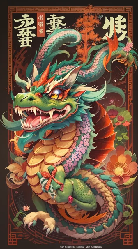 Festival poster: 2024 New Year, mascot: Cartoon Chinese Dragon