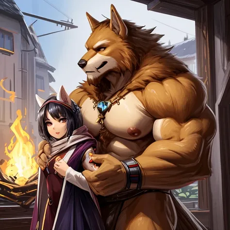 A huge muscular werewolf fucks a small girl with glasses