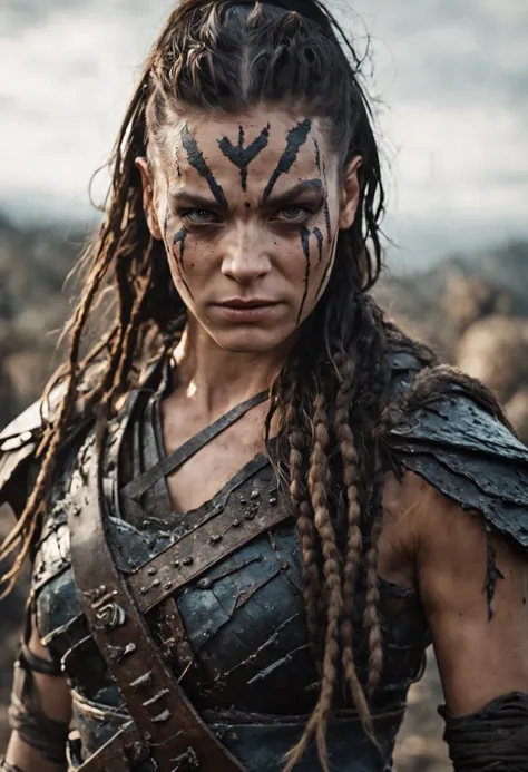 cinematic photo close-up of  (((ohwx woman))) in hellblade: senua's sacrifice, emerging from black mud, long hair with dreads, w...