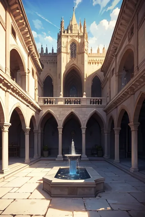 There is a fountain in the center of the green lawn, palace background, Epic spacious courtyard, royal garden background, arte de fundo, random background scene, A swimming pool in a huge palace, arte de fundo品, cathedral background, castle background, vol...