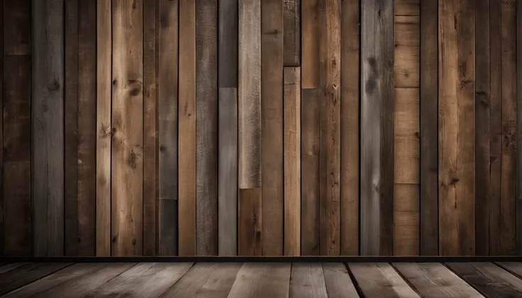 An aesthetic photo of a reclaimed wood wall, with its weathered and distressed texture, capturing the rustic and vintage charm of reclaimed wood in shades of gray, brown, and tan