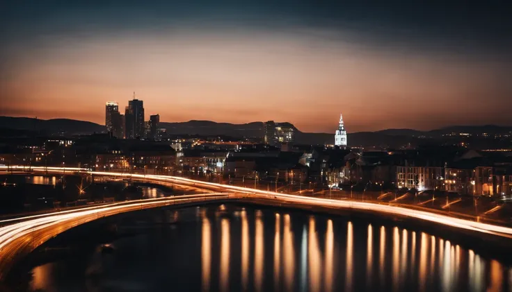 a long exposure shot of a bokeh cityscape background, with circle lights streaking across the frame, creating a beautiful and mesmerizing light trail effect, adding a sense of movement and energy to the design