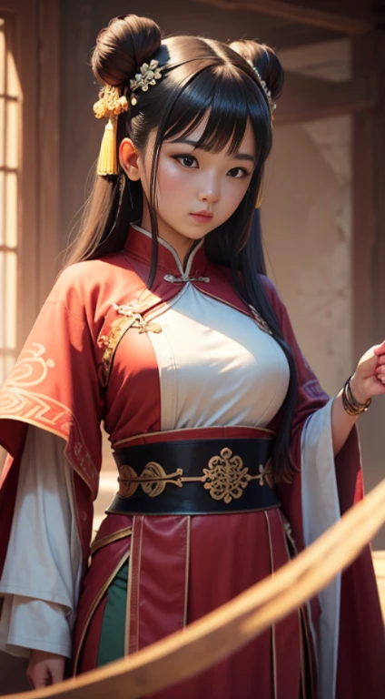 A girl, ancient Chinese costume, whole body, sunshine, clear face, clean white background, masterpiece, super detail, epic composition, ultra HD, high quality, extremely detailed, official art, uniform 8k wallpaper, super detail, 32k