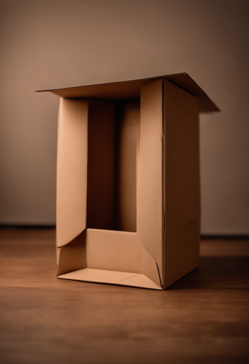 A high-resolution image of a cardboard box with neatly folded flaps, showcasing its sturdy construction and clean, unprinted surface, creating a visually minimalist and versatile image