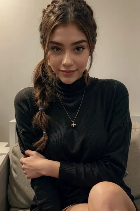 une femme aux cheveux bruns ,:: ,:: madison beer, streaming, pigtail, photoréaliste - h 6 4 0, 🎀 🧟 🍓 🧚, tu vois, live2d, ressemble à laura barriales, —ar 16:9, Sam Nassour, 5 0 s, incroyablement mignon,plan de la tête au pied , sourcils droits, avec un gra...