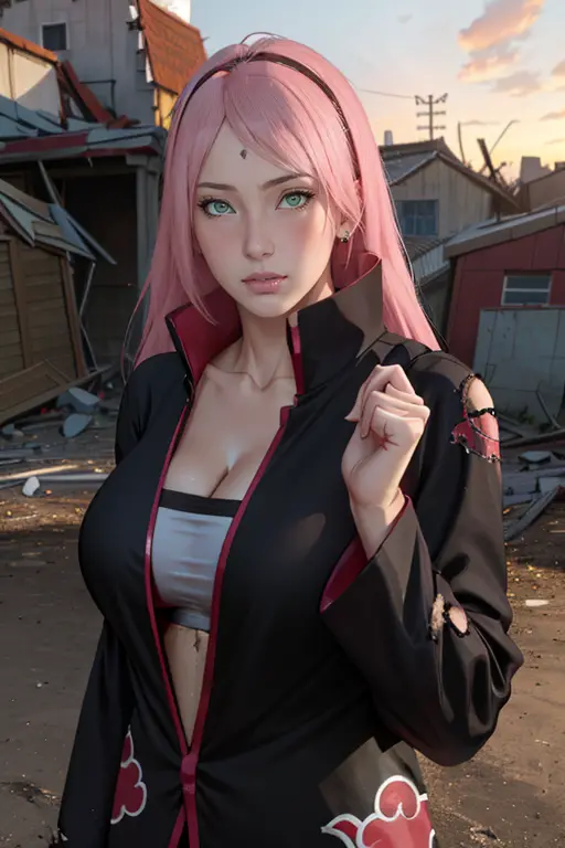 masterpiece, absurdres, sakura\(boruto\), 1girl, solo,mature female, perfect composition, detailed lips, big breast, cleavage, c...