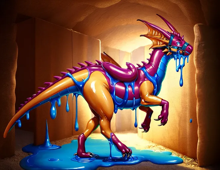 Hd, photorealistic, masterpiece, fantasy, half transformation, part human, young man struggling to remove the latex rubber goo ooze spreading over his body, morphing into indigo dogwood rose eggshell white rubber dragon mount, wearing riding saddle, bridle...