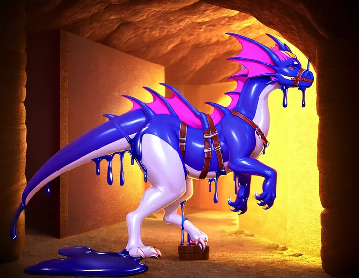 Hd, photorealistic, masterpiece, fantasy, half transformation, part human, young man struggling to remove the latex rubber goo ooze spreading over his body, morphing into indigo dogwood rose eggshell white rubber dragon mount, wearing riding saddle, bridle...