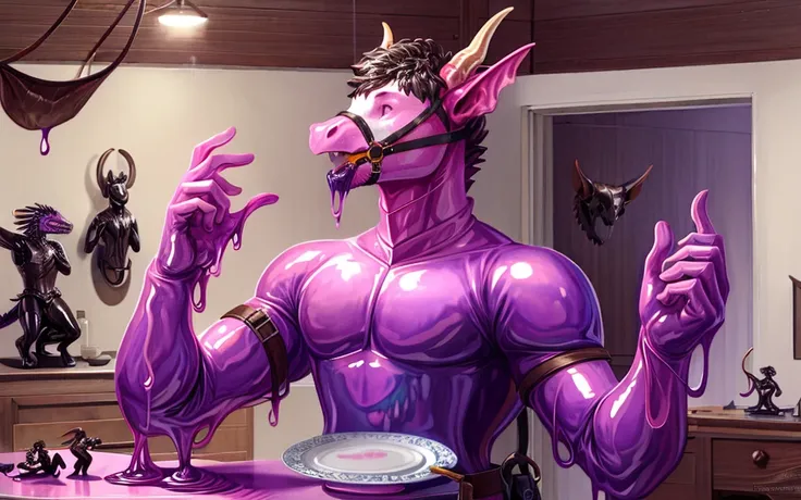 HD, photorealistic, mirror photography, half transformation, first person camera view, first person perspective of terrified young man with his hands on a mirror, purple pink white liquid latex resin goo oozing over your body, wearing saddle bridle and pla...