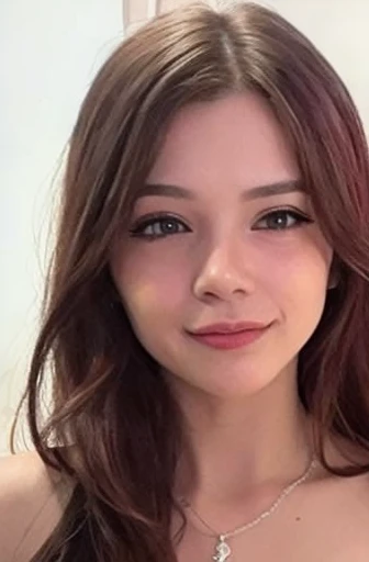 RAW 4k photo, realism: 1. 3, 1/2 body on camera, wavy brown hair, lip gloss, douyin makeup, attractive face, straight brown eyes, blush, high resolution, caustic, wide light, natural colors, young and cute 18 year old woman, beautiful face, necklace, style...