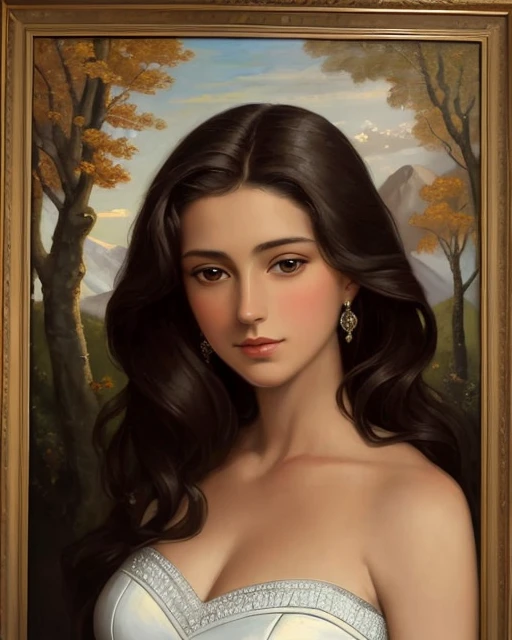 In an oil painting, a beautiful woman [Sophia Loren:Maude Adams:0.5] is portrayed in a stunning backdrop, capturing the essence of her allure and the beauty of the surroundings. The artists skillful brushwork and use of rich, vibrant colors bring depth and...