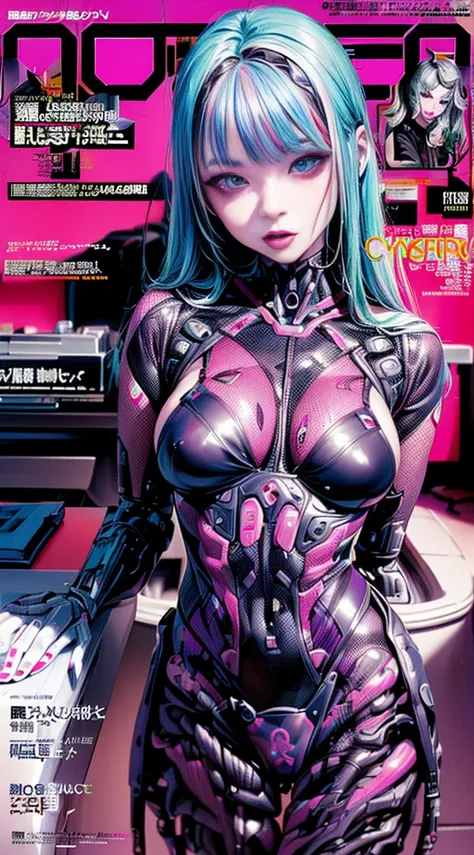 Flowing_contour biomechanical__cybernetic_airbrush___Strange__Weird__(((Japanese Harajuku style Fashion_(((colorful Magazine_cover)))__art_decor_Border)))__porcelain_and_Platinum / Futuristic Cyberpunk woman with porcelain skin, (cybernetic implants), NSFW