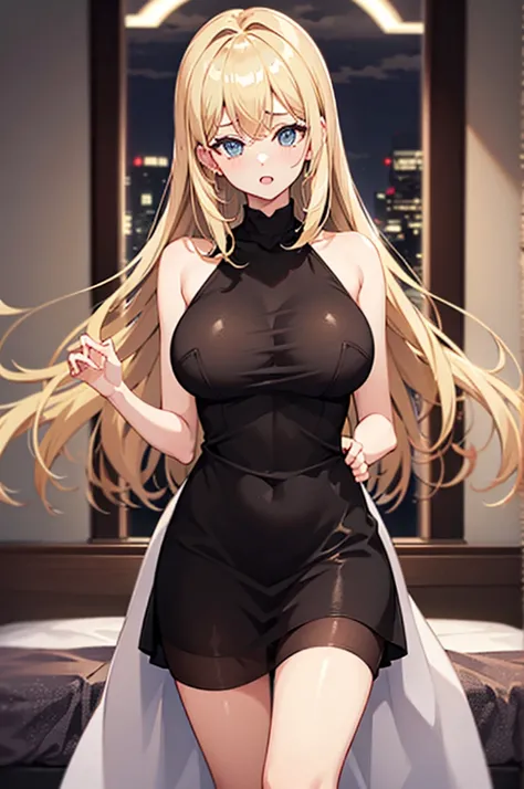 tmasterpiece， Best quality at best， finely detailled， A high resolution， Extremely refined and beautiful， 1womanl，slenderlegs， looking at viewert， face to the viewer， Golden hair， white backgrounid， 独奏，（full bodyesbian：2），(Bigchest:1.2)，A mother，Big breast...