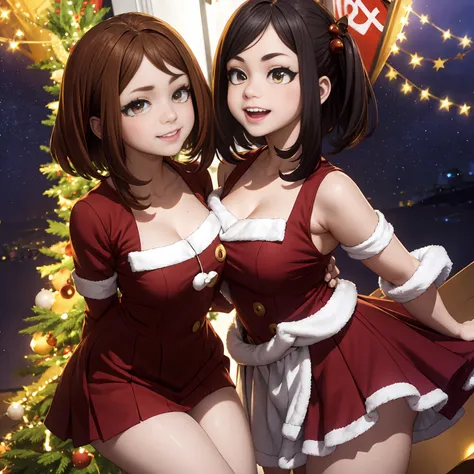 ochaco uraraka,my hero academia, ochaco uraraka,my hero academia,(christmas style dress),(short dress),(shoulders showing),(red ...