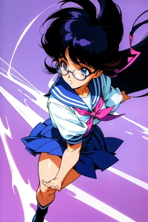 80&#39;s anime cute girls, 80s anime fog, Static still images like 80&#39;s anime, 1980s (Style), Long hair, Action Anime, thick thighs, Skirt, school girl outfit, High School Girl Sailor Suit, Young Girl, Black hair, Glasses, nerdy woman, black and white ...