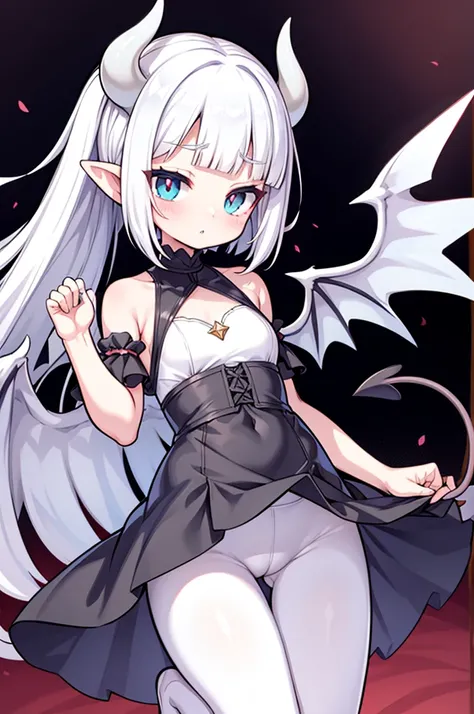 pointy ears，white color hair，The large，Two legs（Princess cut hairstyle），Short hair details，Have long hair on the sideburns，succubi，There are demon wings，The large腿，yoga pants suitable，Bando，（），（（）），