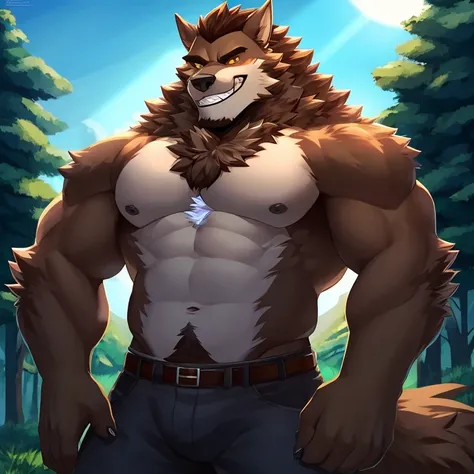 A werewolf，Burly，Detailed character details，grin