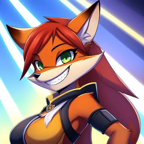 a vixen，Detailed character details，grin