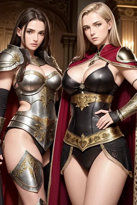 three sisters of different ages, german womens, detailed face, perfect face, detailed face, sexy, lesbians,catholics, warriors roman, using sexy armor with cape full body