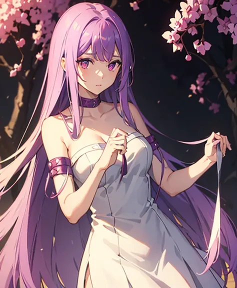 1girl, best quality, masterpiece, high resolution, solo, {white dress:1.40}, {short dress:1.20}, {medusa_fgo:1.15}, long_hair, purple_hair, very_long_hair, purple_eyes, breasts, big_breasts