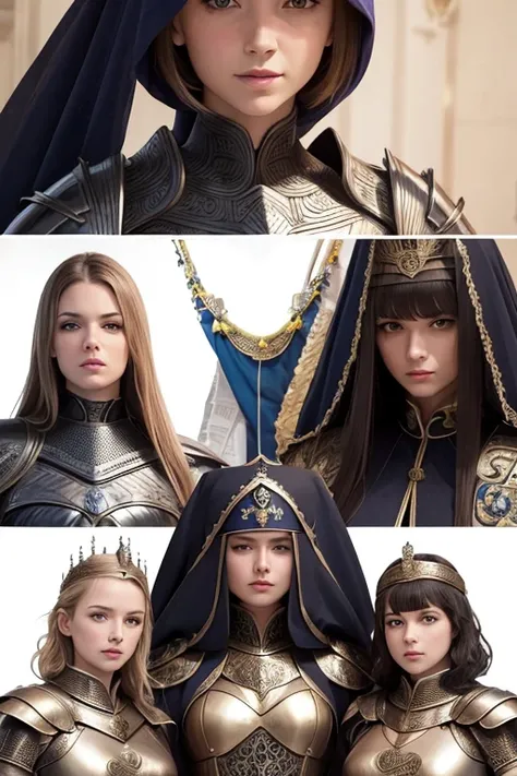 three sisters of different ages, british womens, detailed face perfect face, detailed face, queens armor, queens dress, sexy, lesbians, using sexy armor, full body background in london