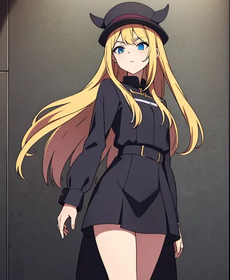 masterpiece, best quality, high resolution, hmaw1, long blonde hair, blonde hair, hat, black dress, long sleeve, black sleeves, ...