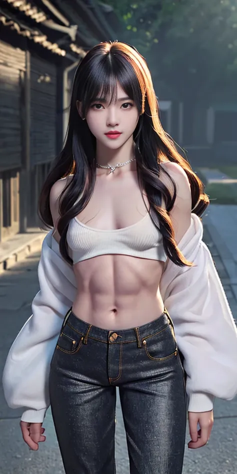 ((medium chest circumference, long whitr hair, small heads)), sunlights, rays of sunshine, (Well-defined abs: 1.1), (perfect bodies: 1.1), (short and wavy hair: 1.2), yellow-brown hair, collars, nipple chain, fully body photo, Dilapidated streets, wearing ...