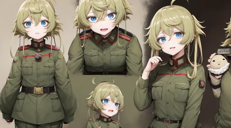 craft an endearing image of tanya degurechaff from youjo senki wearing a cute and charming army uniform. bring out her adorable ...