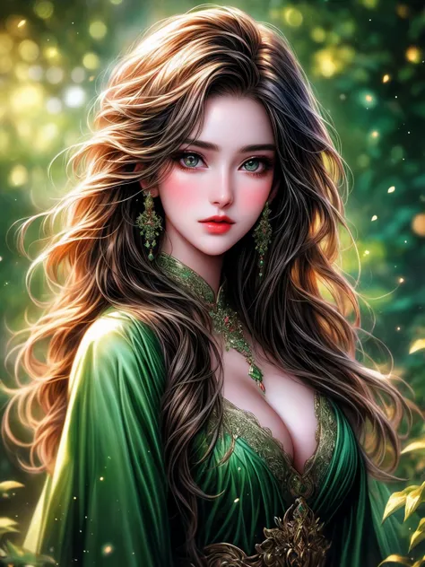 girl,dragon,detailed eyes,detailed lips,beautiful face,flowing hair,green garden,romantic,impressive colors,oil painting,highres,bokeh,vivid colors,soft lighting