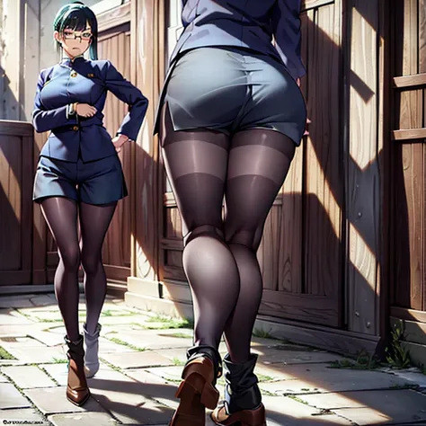 best quality, masterpiece, art, stockings, shorts, glasses