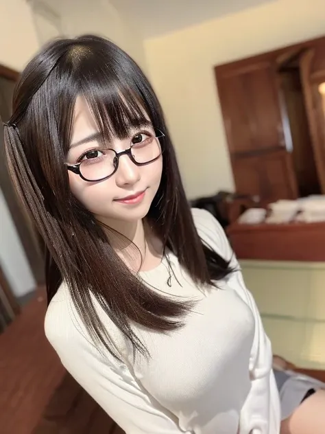 A Japanese Lady、Long、portlate、late 20s age、Glasses girl、Masterpiece、Sexy smile