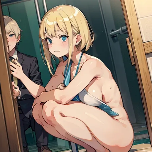 Nudist blonde lady squatting、A lot of close elementary school boys hugging each other、surround each other&#39;neck of、Laughter and joy、In the Japanese men&#39;s shower room、Group Selfies、Intense curiosity and shame、Leaning forward、Recorded video