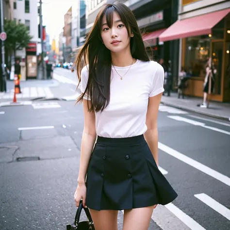 In the street、Beauty in a miniskirt、My skirt is blown up by the wind and I can see my panties.