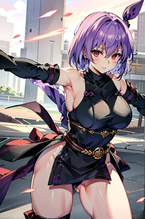 (masutepiece, Best Quality:1.3)
Ayane Doa, 1girl in, Solo, breasts, Short hair, large breasts, thighs thighs thighs thighs, Bare shoulders, arma, Sword, head band,Fighting Arena