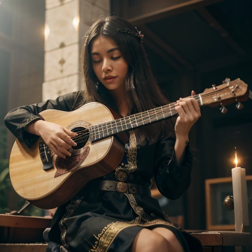 duas meninas, Uma menina segura um piano, A girl holds a lute, cabelos brancos, xianxia fantasia, Popularidade social CG, Torre chinesa, Prospecting floats, Hair is scattered, motion blur, Cinematic lighting, blurry foreground, linhas de movimento, Detalhe...