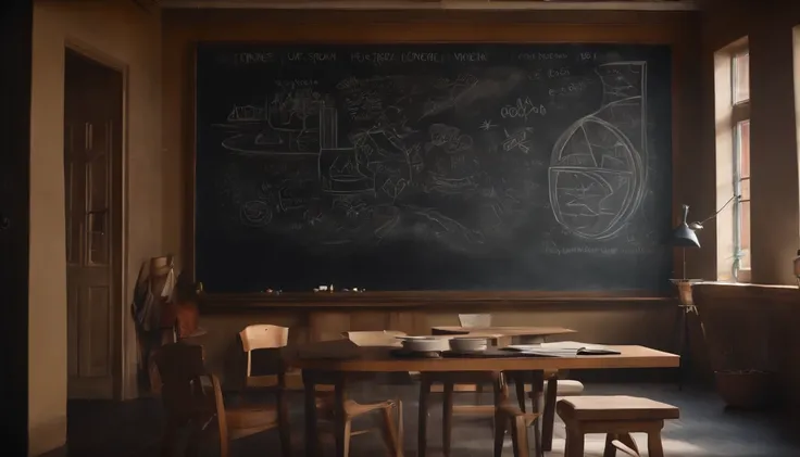 a creative shot of a blackboard with a vibrant, abstract chalk art mural in the background, adding a touch of uniqueness and artistic flair to the image