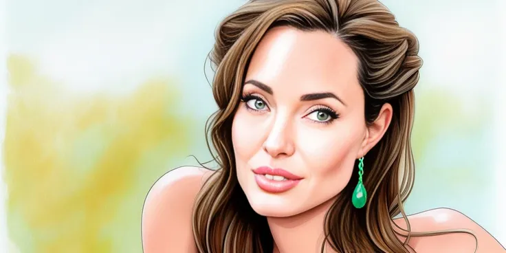 desenho de uma mulher com vestido preto e brincos, caricatura style, caricatura!!!, caricatural, caricatura, Retrato de Angelina Jolie, caricatura illustration, in cartoon style, retrato dos desenhos animados, Retrato da Angelina Jolie, Retrato de Angelina...