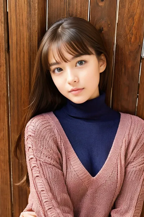 Beautiful girl wearing a turtleneck sweater、Sensational poses、14years、