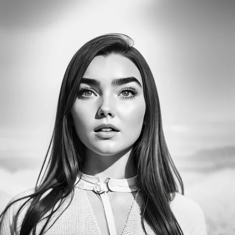 master part, arte de linha de uma personagem feminina, Florence Pugh shocked expression, fundo detalhado do jardim do campo, Desenhos Art Deco,, Double exposure style, sem sombreamento, para desenhos para colorir, white space, sem sombreamento,