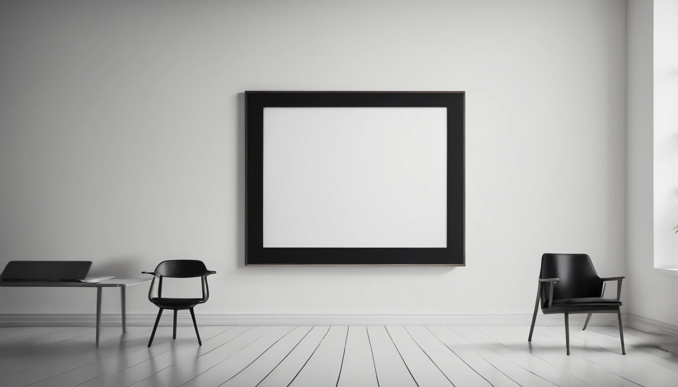 a minimalistic shot of an empty blackboard against a clean white or monochromatic background, showcasing the simplicity and elegance of the design