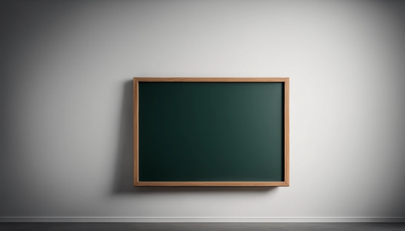 a minimalistic shot of an empty blackboard against a clean white or monochromatic background, showcasing the simplicity and elegance of the design