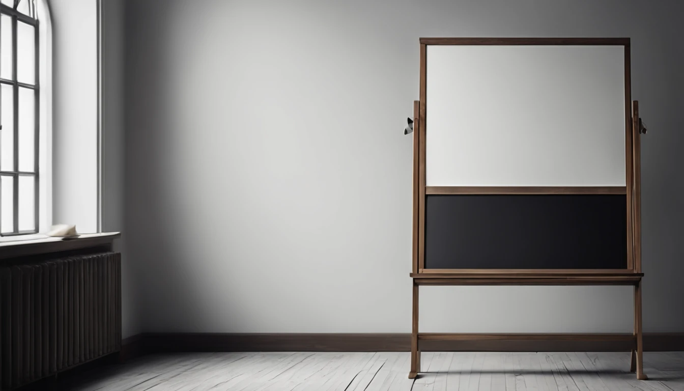 a minimalistic shot of an empty blackboard against a clean white or monochromatic background, showcasing the simplicity and elegance of the design