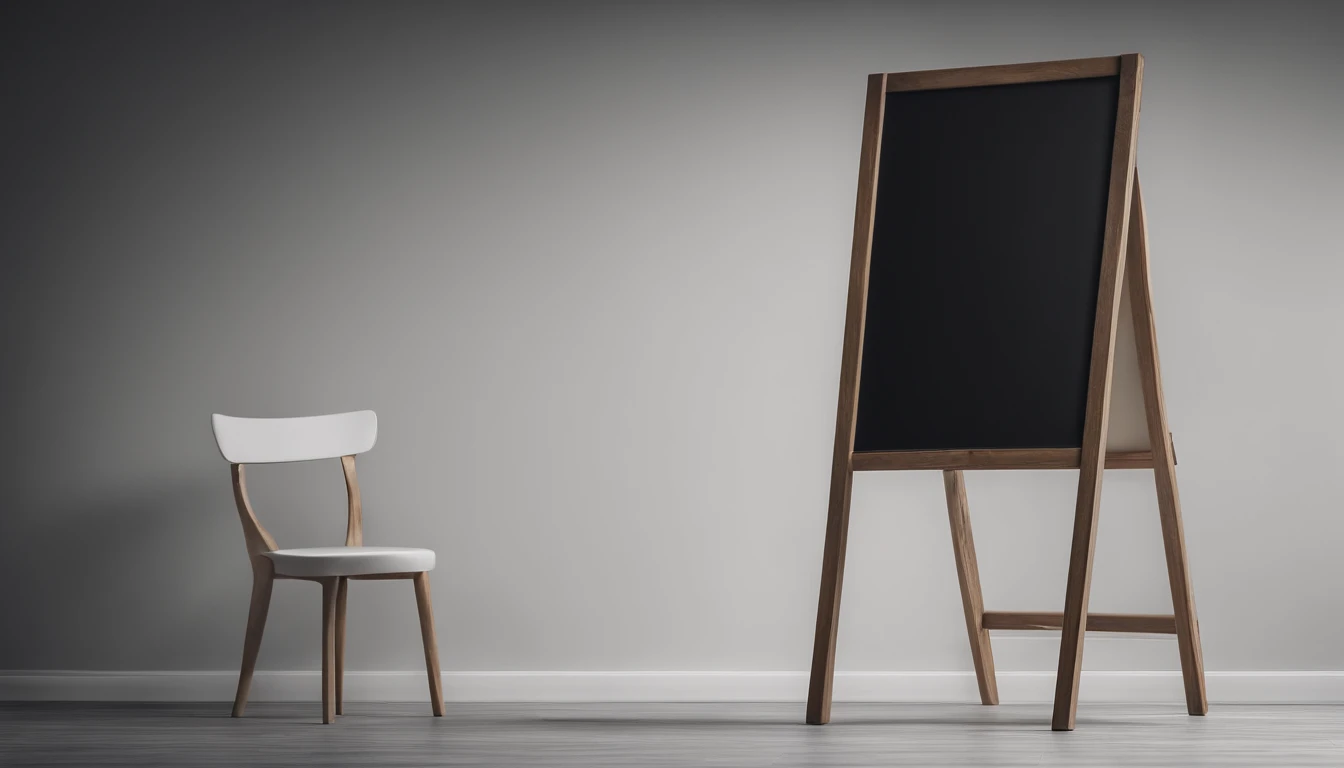 a minimalistic shot of an empty blackboard against a clean white or monochromatic background, showcasing the simplicity and elegance of the design